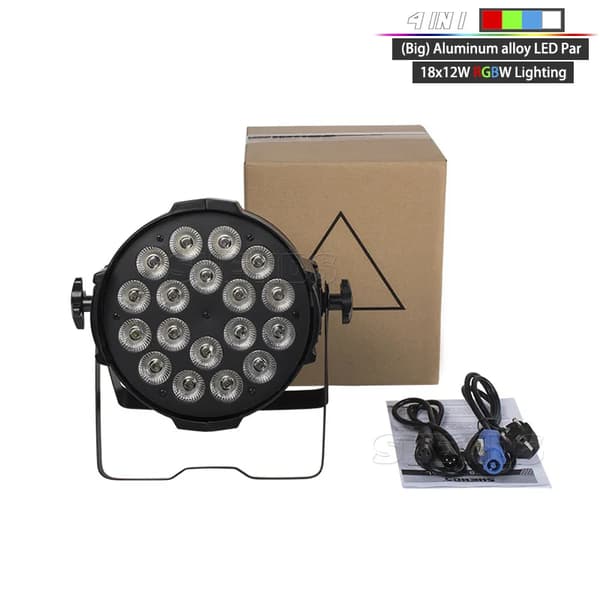 Aluminiumlegering LED Par Lys, 18x12W RGBW, 6 DMX Kanaler,EU-stik, Sort Strømstik