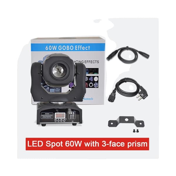 LED Moving Head Lys, 60W Effekt, DMX Kontrol med 3-Face Prisme,EU Stik, LED 60W 3 FaceLED 60W 3 Sider