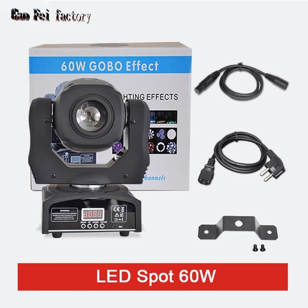 Bevægeligt hovedlys, 60W lysstyrke, DMX-styring, 7 farver,EU Stik, Flytende Hoved 60W