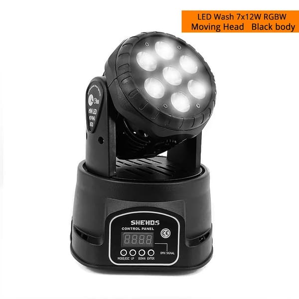 LED Moving Head Lys, 7x12W RGBW, DMX Kontrol, Professionel Scenebelysning,LED Vask 7x12W, EU Stik