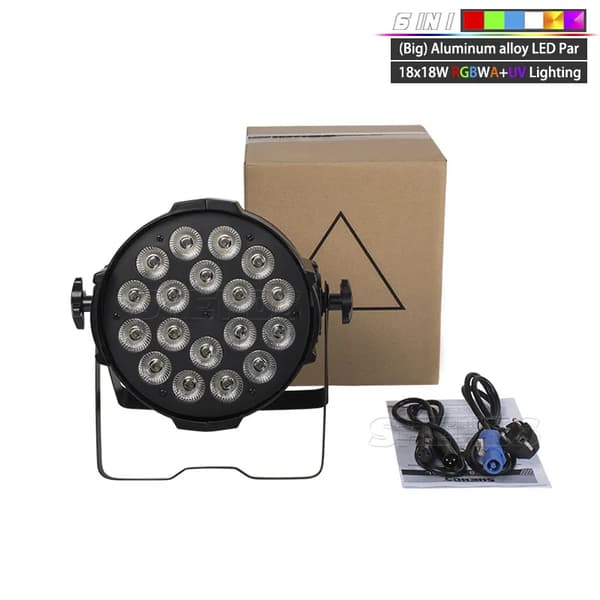 LED Par Belysning, 18x18W RGBWA+UV, DMX Kontrol 6/10 Kanaler,EU-stik, 18x18W RGBWAUV