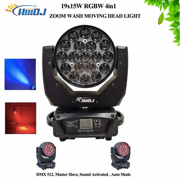 19X15W RGBW Moving Head Light, DMX Kontrol, Elektronisk Fokus,2 Lygter