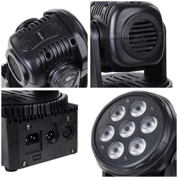 LED Moving Head Light, 7 RGBW LED'er, 12/16 DMX-kanaler, Høj lysflux