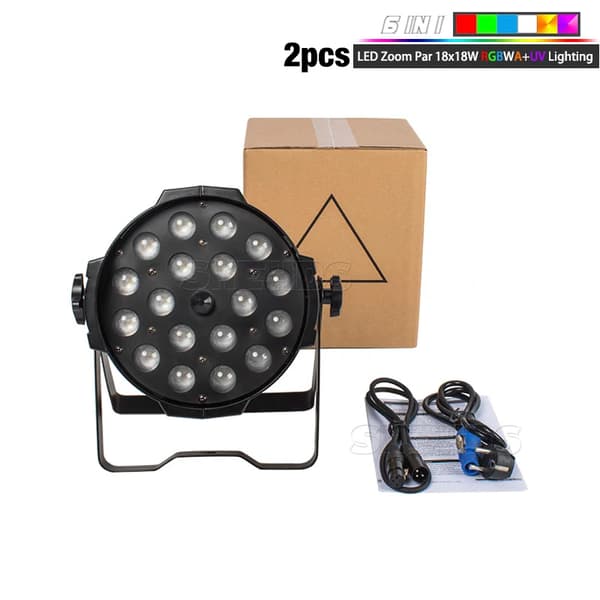 LED Zoom Par -valaisin, RGBWA+UV-väriseos, 12 DMX-kanavaa,EU-pistoke, 2 kpl 18X18W