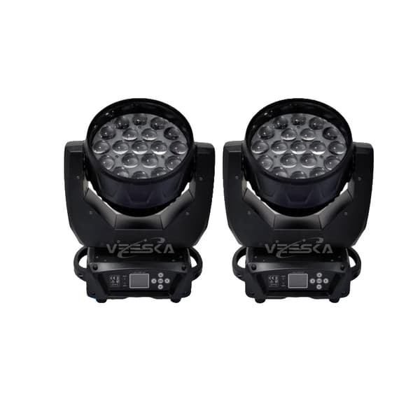 Vask bevægelig hovedlys, 19x15W RGBW, zoomstrålevinkel 8-60 grader, 540 graders panorering,2 Lys