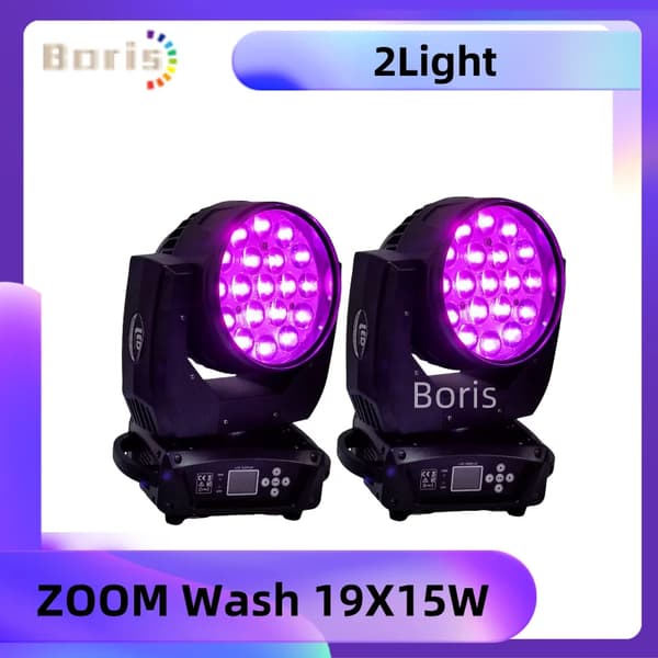 Bevægelseslys, 19X15W RGBW LED, DMX512 kontrol, 300W effekt,2 Lyskilder