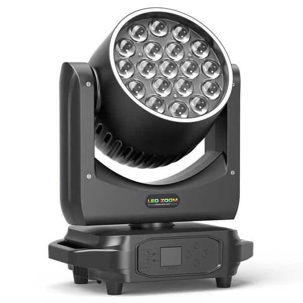 220W RGBW LED Moving Head Light, 19x8W Lyskilde, Flere Kontrolmuligheder, 10°-60° Zoomvinkel,sort, EU stik