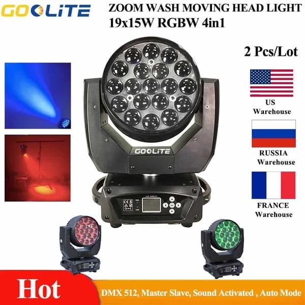 LED Vaskelys, 19x15W RGBW, DMX Kontrol, Justerbar Zoom,2 Stk