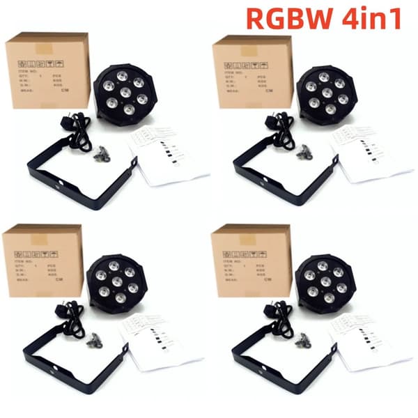 LED Scene Belysning, 4PCS SlimPar, RGBWA UV, DMX Kontrol,EU stik, 7LED-RGBW-4stk
