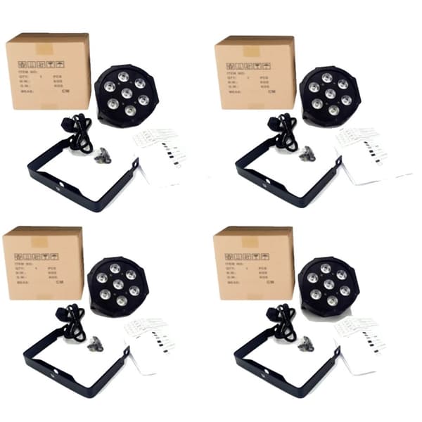 LED Scene Belysning, 4PCS SlimPar, RGBWA UV, DMX Kontrol,EU stik, 7LED-RGBW-4stk
