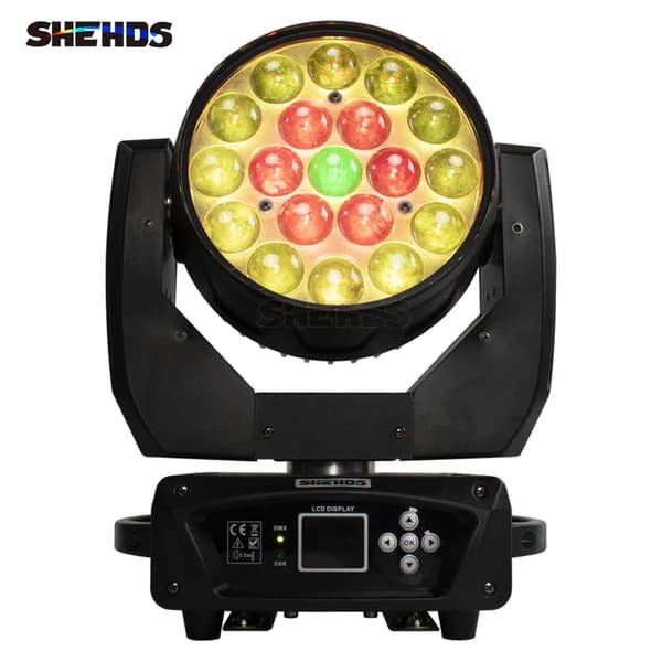 Bevægelseslys, 19x15W RGBW LED'er, 24/16 DMX kontrolkanaler, 10-60 graders fokusområde,1stk, EU Stik