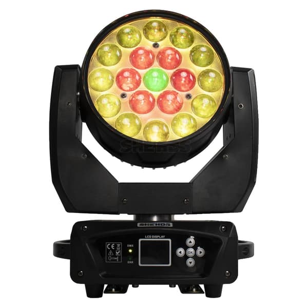 Bevægelseslys, 19x15W RGBW LED'er, 24/16 DMX kontrolkanaler, 10-60 graders fokusområde,1stk, EU Stik
