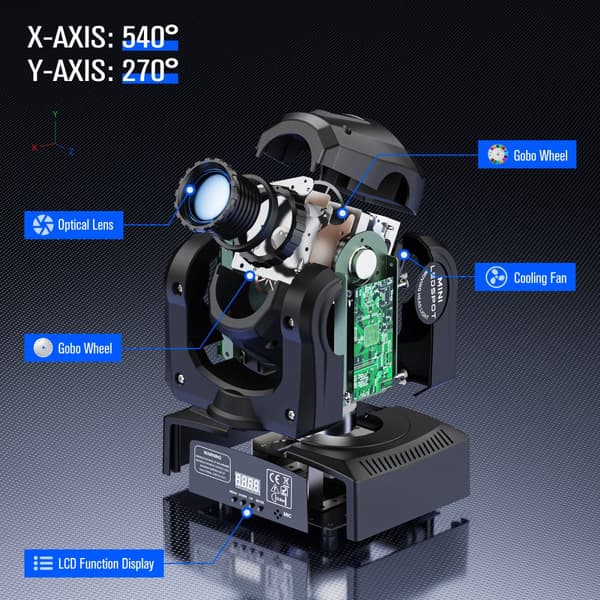 Scene Effekt Belysning, 30W LED, DMX Kontrol, Stemmesensoreret,EU-stik