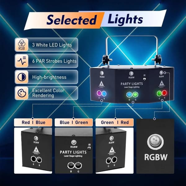 Disco Lys Festlys, 9 Øjne LED RGB, DMX Kontrol
