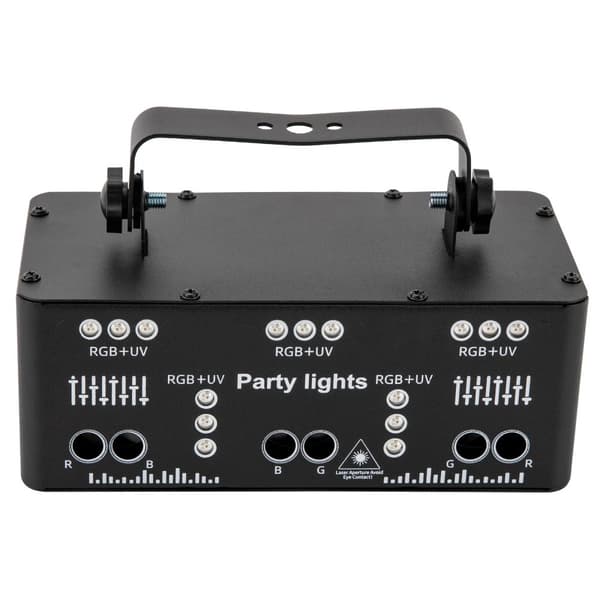 DJ Festlys, 15 RGB+UV LED'er, 64 mønstre, lyd/DMX kontrol,sort