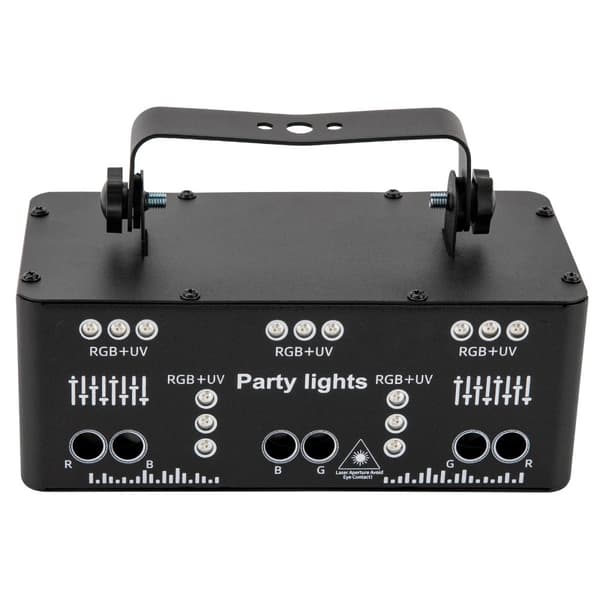DJ Festlys, 15 RGB+UV LED'er, 64 mønstre, lyd/DMX kontrol,sort