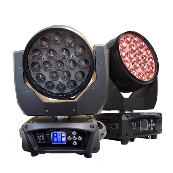 LED Moving Head Light, 19x15W RGBW, Justerbar lysvinkel, DMX kontrol,2 Lys