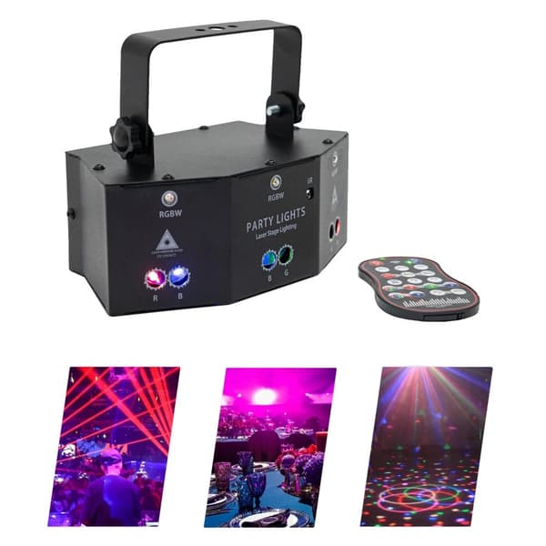Laserprojektor, 12 effekter, fjernbetjening, 10W effekt,sort