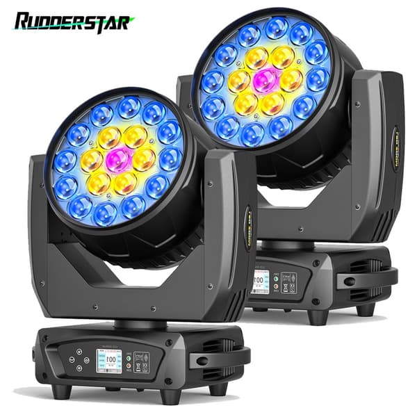 Bevægelseslys, 19 stk. 15W RGBW LED, 10-55° zoom, 2400-8500K farvetemperatur,EU-stik, sort
