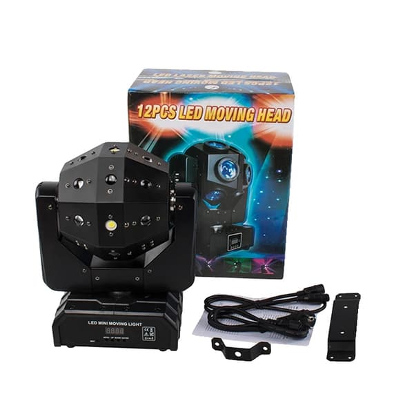 Bevægelseslys, DMX-kontrol, 18x12W strømforbrug, 60.000 timers levetid,EU-stik, Strålescanner 16X3W
