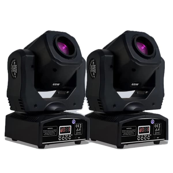 Bevægelseslys, 60W effekt, 9/11 DMX kanaler, 540/180 graders panorering/tilt,Sort, 2PCS EU Stik