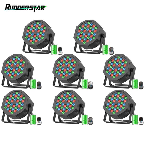 36LEDs Par Lys, Genopladelig, RGB Farveeffekter, Fjernbetjening,8PCS, EU stik