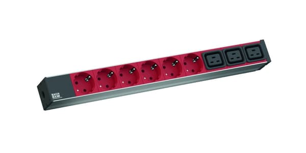 PDU BACHMANN, 1U pt. rack 19 inch, 6 prize IEC | 3 x scoket IEC, intrare IEC, max 16 A, cablu 2 m, gri, "800.2333" (timbru verde 4 lei) musta, Punainen