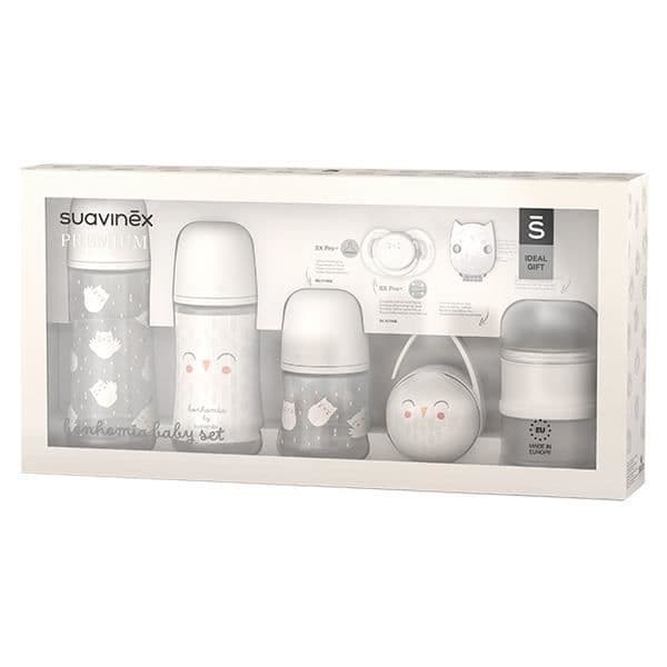Suavinex Bonhomia Baby Set Birth Box - Grå - Nappflaskor, napp, mjölkautomat och smycken