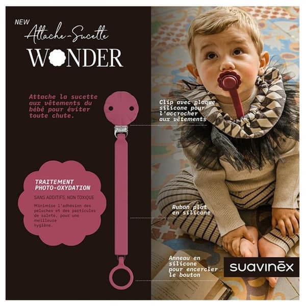 -Suavinex Attache Sucette Silicone Wonder (Modell: Magenta)