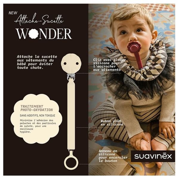 -Suavinex Attache Sucette Silicone Wonder (Modell: Ljusgrå)