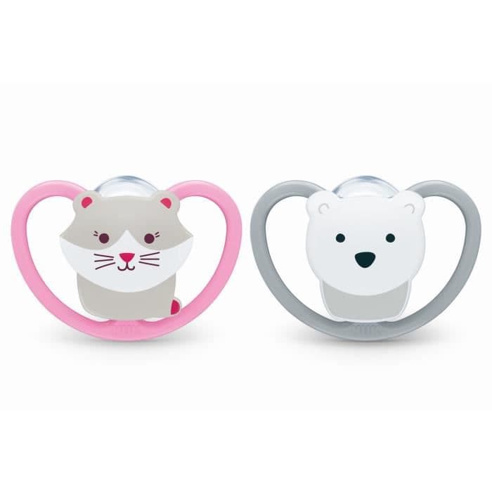 NUK 2 SPACE -tutit 0-6m Kissa / Karhu