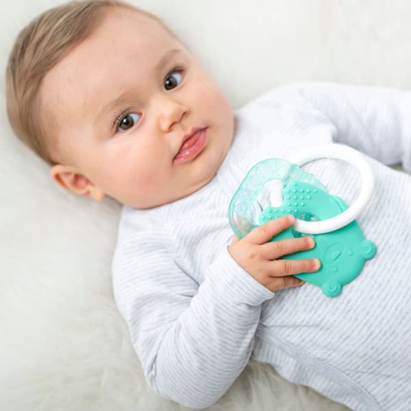 Nattou Soft Silicone Bitring med kyldel, Grön Björn