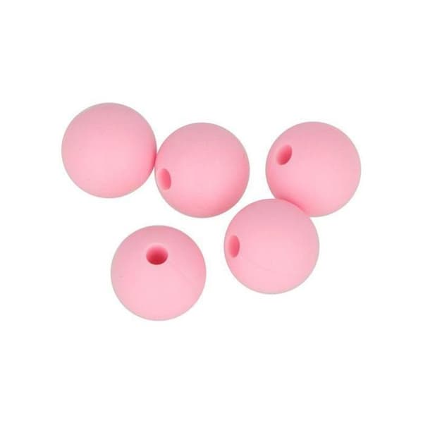Set med runda silikonpärlor - 10 mm - Rosa - 5 st