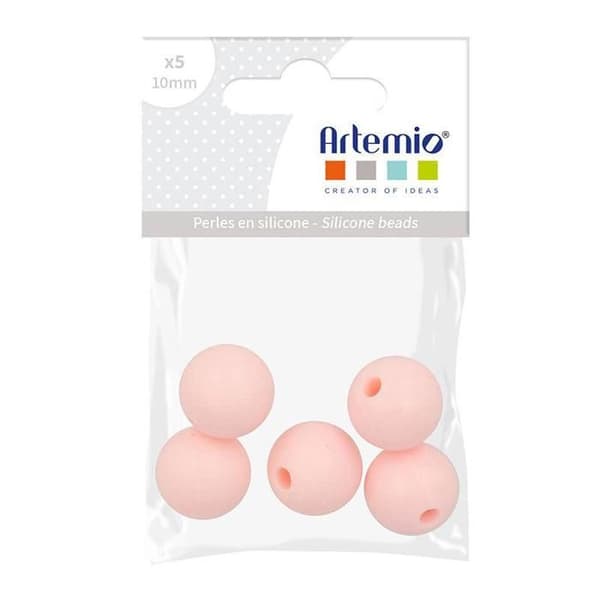 Set med runda silikonpärlor - 10 mm - Pulverrosa - 5 st
