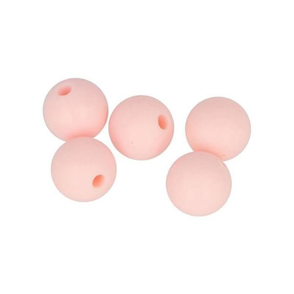 Set med runda silikonpärlor - 10 mm - Pulverrosa - 5 st