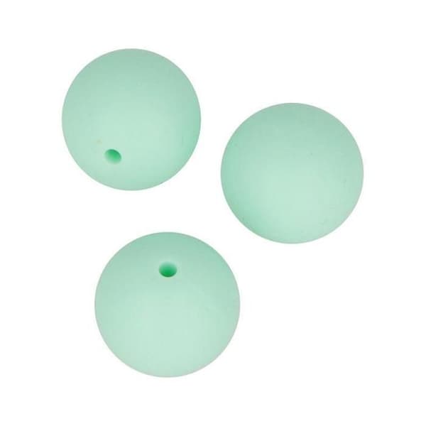 Set med runda silikonpärlor - 15 mm - Vattengrön - 3 st
