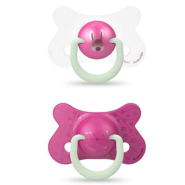 Anatomisk napp +18m Natt &amp; Dag Rosa Kanin Set med 2 - SUAVINEX - Silikon - Rosa - Anatomisk (rund spets)