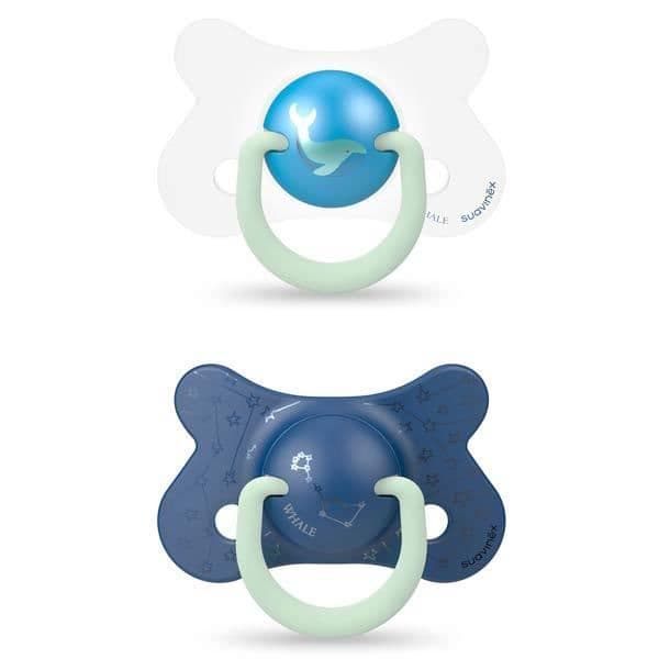 Anatomisk napp +4m Night &amp; Day Blue Set med 2 - SUAVINEX - Anatomisk (rund spets) - Silikon - Set med 2
