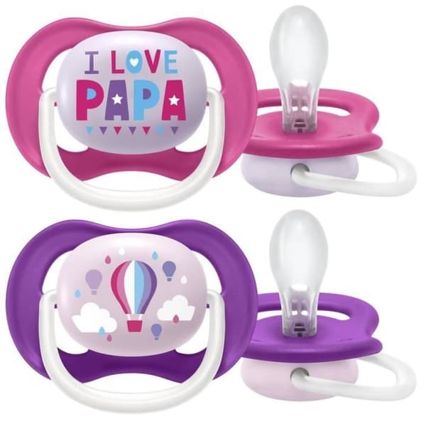 PHILIPS AVENT Set med 2 trendiga Ultra aYnrYnes nappar 6-18 månader I Love Papa MontgolfiYore