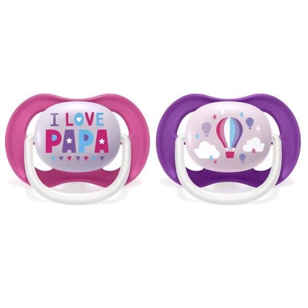 PHILIPS AVENT Set med 2 trendiga Ultra aYnrYnes nappar 6-18 månader I Love Papa MontgolfiYore