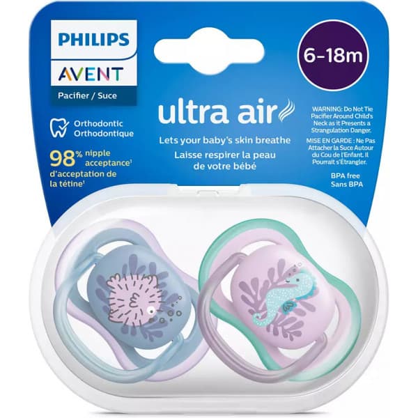 Philips Avent SCF085/61 Ultra Air -sutter 6-18 måneder, 2 stk, søhest