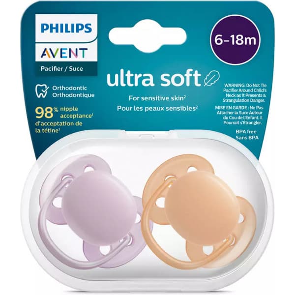 Philips Avent SCF091/33 Ultra Soft -sutter, 6-18 måneder, 2 stk, røde