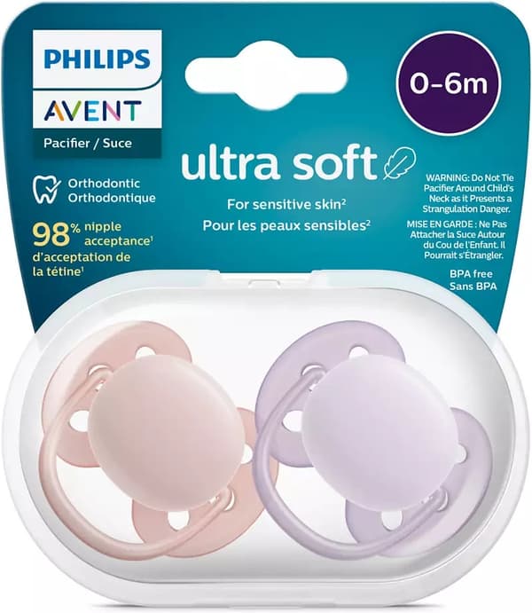 Philips Avent SCF091/31 Ultra Soft-smokker, 0-6 måneder, 2 stk, lilla