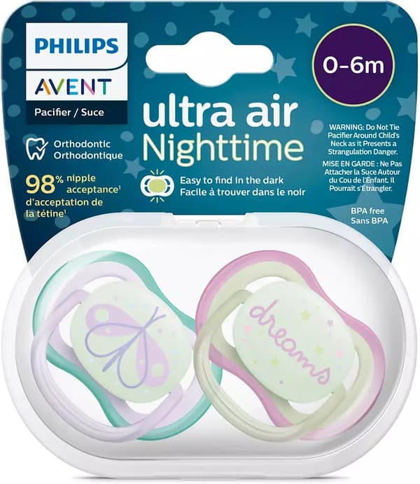 Philips Avent SCF376/19 Ultra Air nattnapp 0-6 månader, 2 delar, fjäril