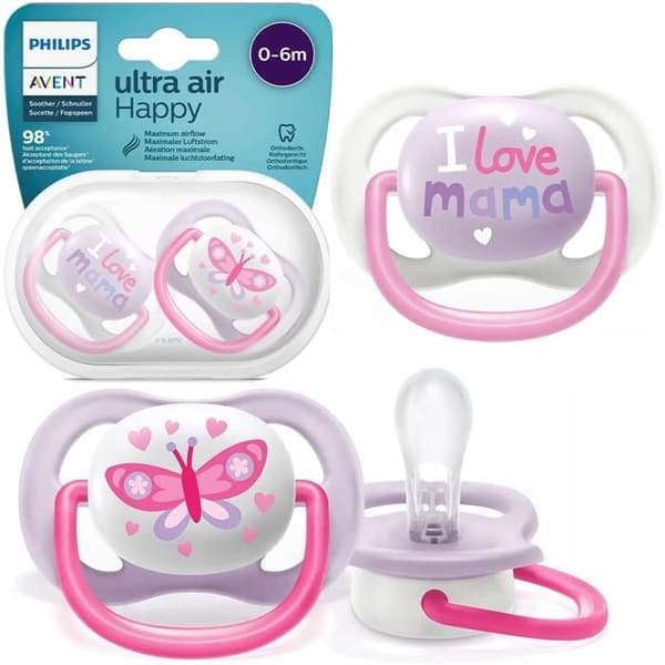 Avent Symmetrical Ultra Air Napp +0m Love Mama Pink Set med 2 - Avent Brand - Tillplattad Napp - Silikon