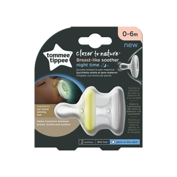 Tommee Tippee Closer to Nature Nattfluorescerande napp 0-6m Förpackning med 2 - Silikon - Rosa