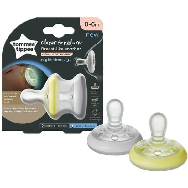 Tommee Tippee Closer to Nature Nattfluorescerande napp 0-6m Förpackning med 2 - Silikon - Rosa