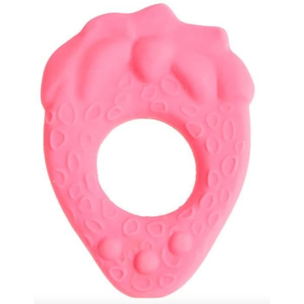 LANCO Strawberry tandring - Från födseln - Rosa - Girl - Naturgummi - 6,5x1,5x10 cm
