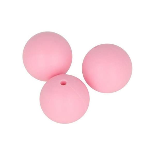 Set med runda silikonpärlor - 15 mm - Rosa - 3 st
