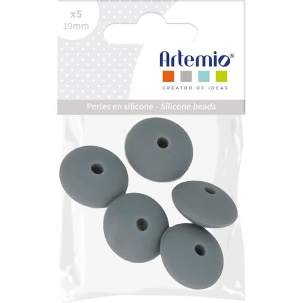 Set med platta silikonpärlor - 12 x 7 mm - Grå - 5 st